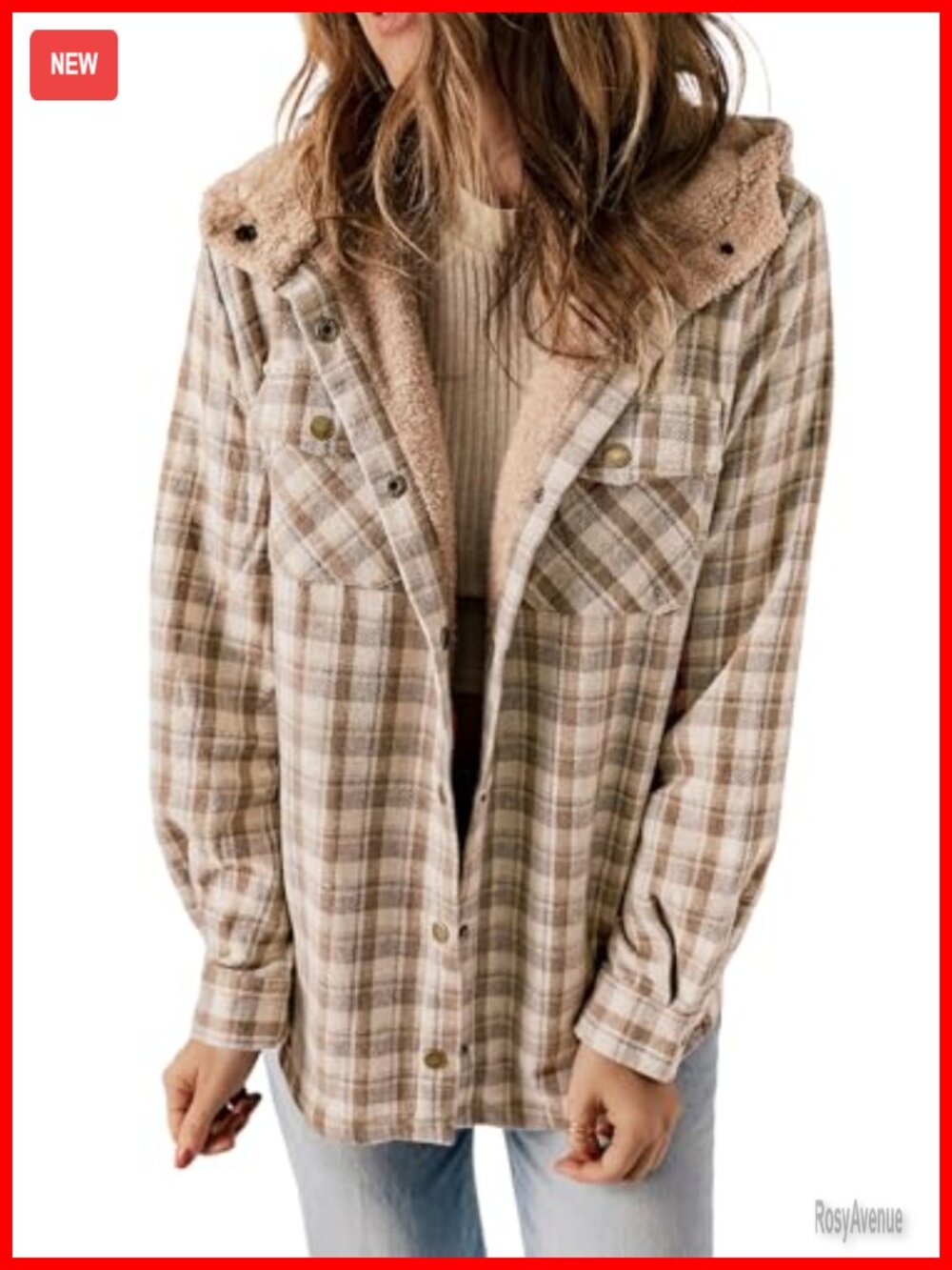 Plaid Shacket Fleece Lined Hooded Jacket Button Front Winter Coat
